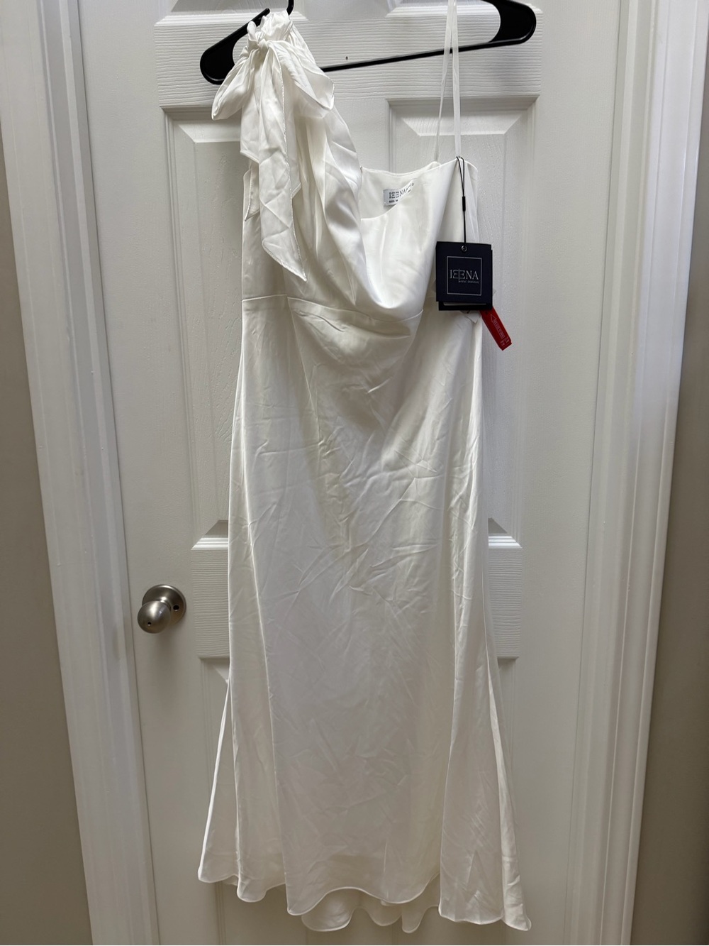 Mac Duggal White Satin One-Shoulder Dress
